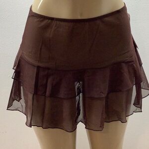 Zuliana Brown Mesh Ruffled Skirt. Great for Swimsuit Cover Up. Made in USA. New